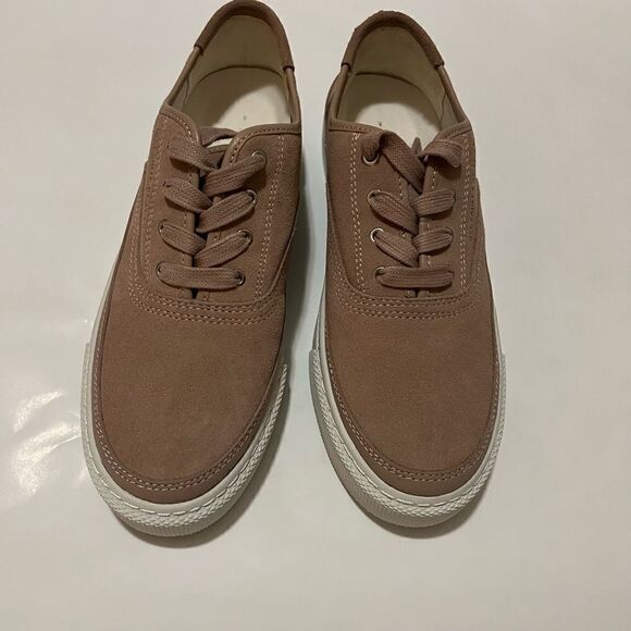 AllSaints Dusty Blush Suede Leather Platform Bella Sneakers NEW 0523HS - Picture 2 of 10